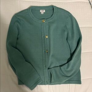 J. Crew Teal Lady Cardigan with Gold Accents